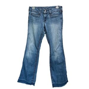 Ariat Trouser Med‎ Wash Raw Hem Denim Jeans Low Rise Size 28S Zip Logo Western